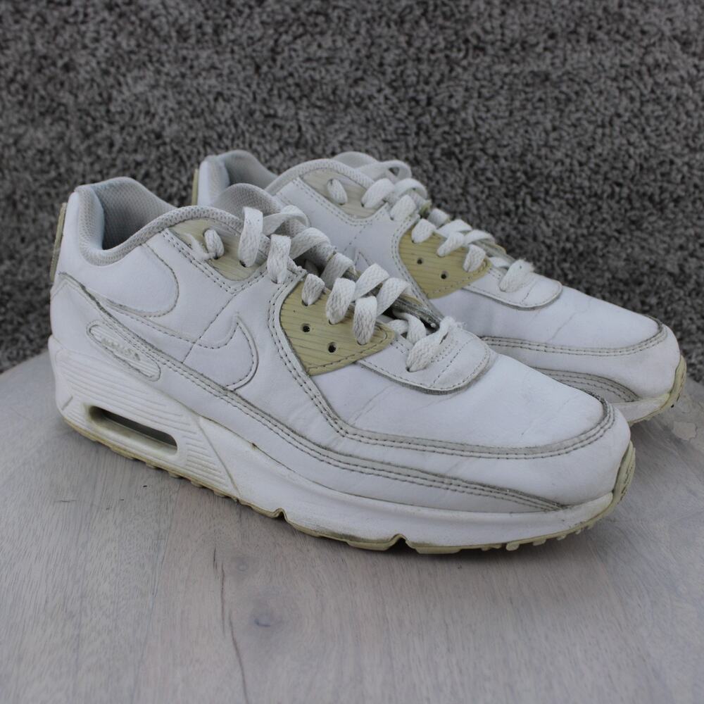 Nike Air Max 90 Triple White Leather Sneakers Youth 7 / Womens 8.5